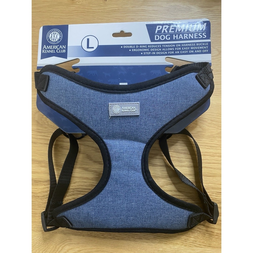 AKC PREMIUM DOG HARNESS SZ Large 30-40 lb Dogs Blue‎ Padded Double D Ring NEW